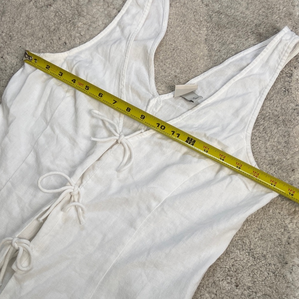 White Tie Front Linen Blend Tank Top - Picture 5 of 10